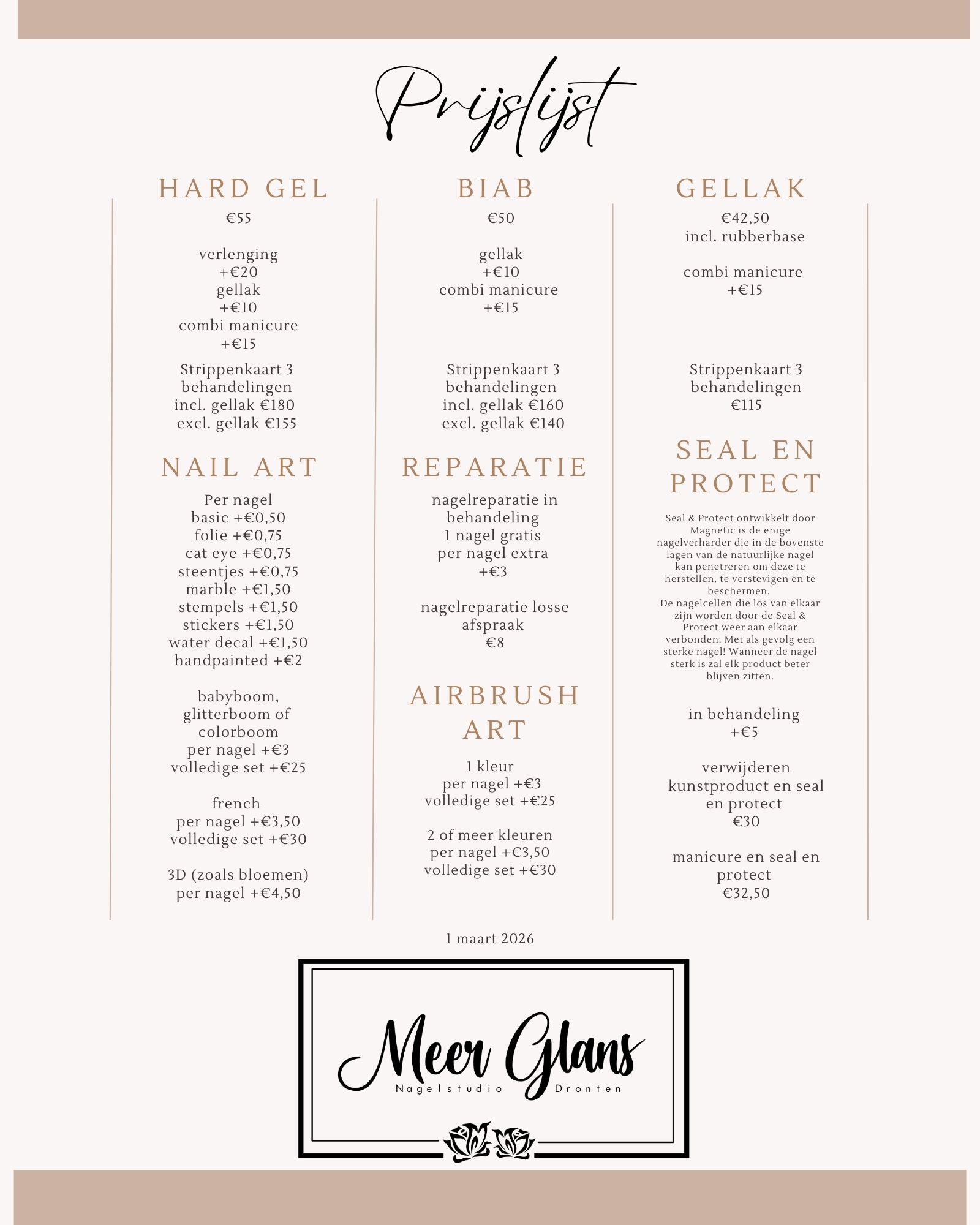 Prijslijst Nagelstudio Dronten Meer Glans 1-3-2026